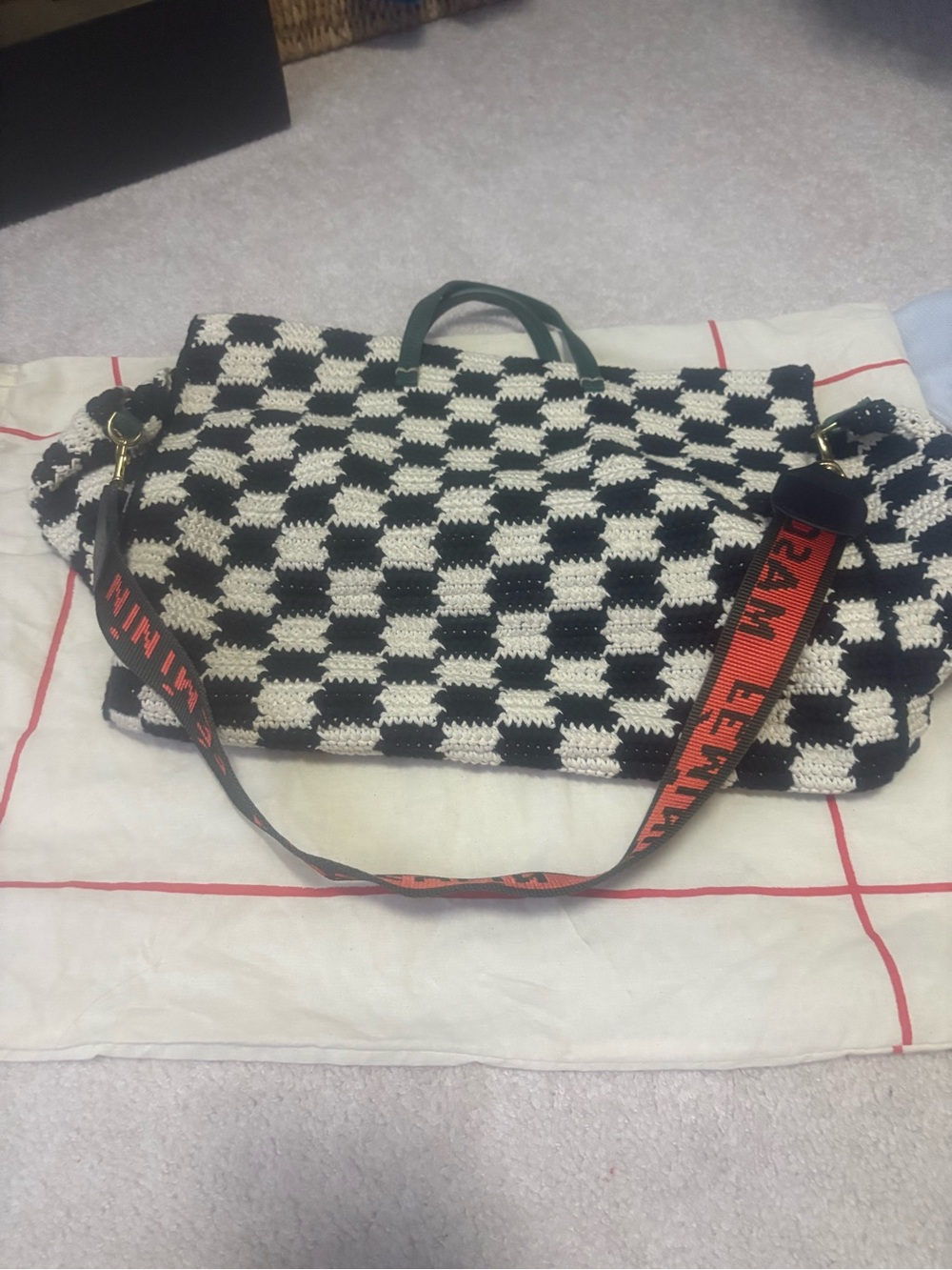Clare V summer Simple Tote - Black & Cream Crochet Checker Tote - Picture 8 of 15